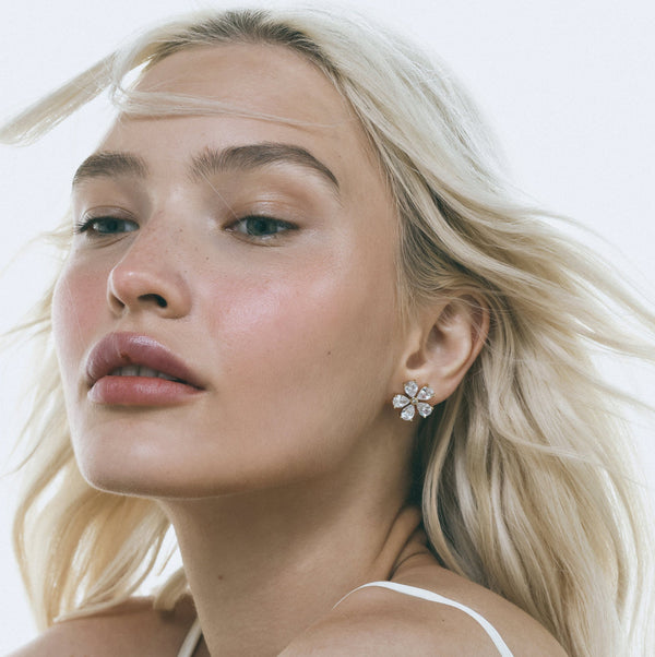 Crystal Flower Earrings | Gold