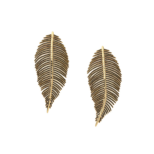 Free Feather Earrings - Black Crystal | Gold