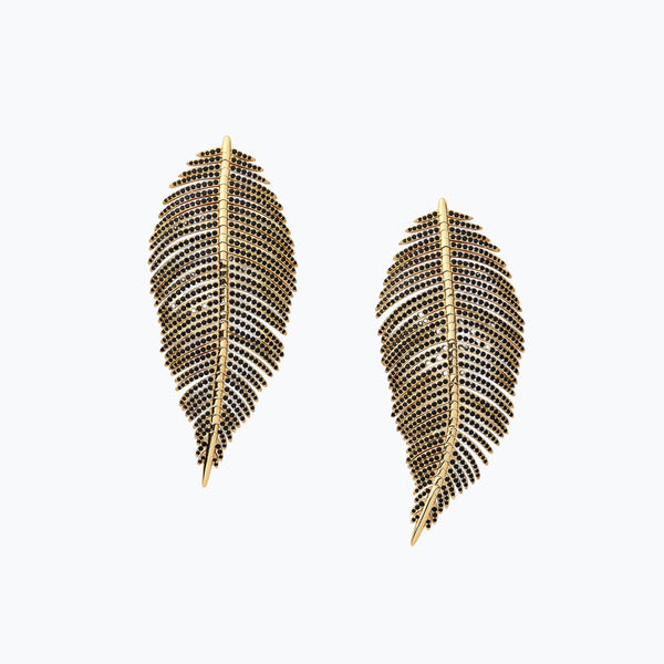 Free Feather Earrings - Black Crystal | Gold