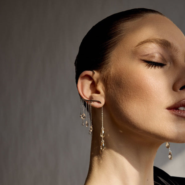 עגילי שרשרת חוליות עם אבנים