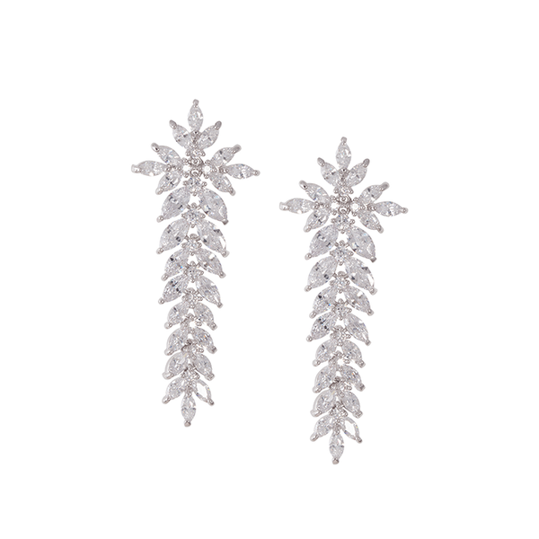 Crystal Cascading Earrings L | Silver