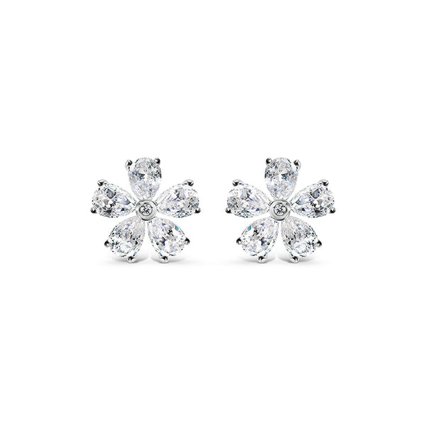 Crystal Flower Earrings | Silver