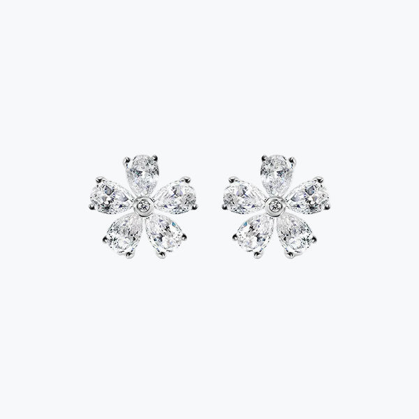 Crystal Flower Earrings | Silver