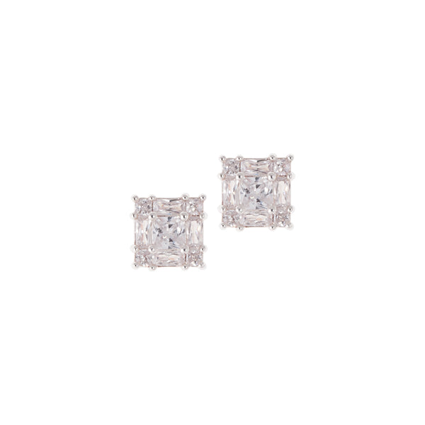 Crystal Square Earrings | Silver