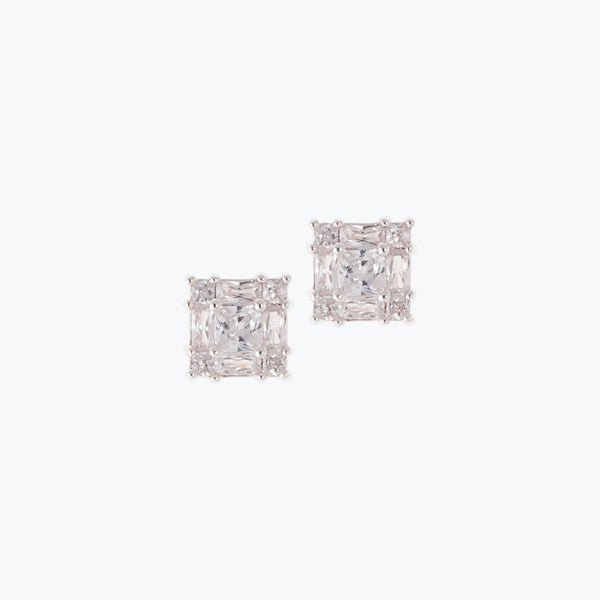 Crystal Square Earrings | Silver