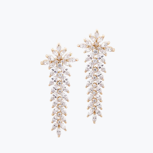 Crystal Cascading Earrings L | Gold