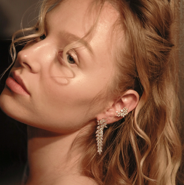 Crystal Cascading Earrings L | Gold