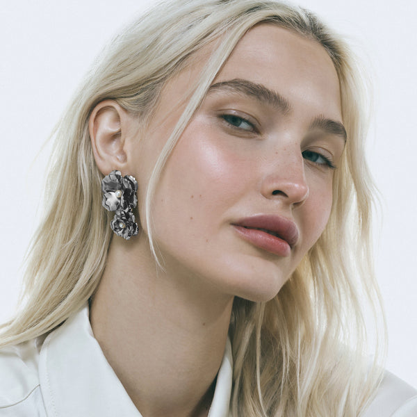 Golden Flower Earrings Duo | Silver