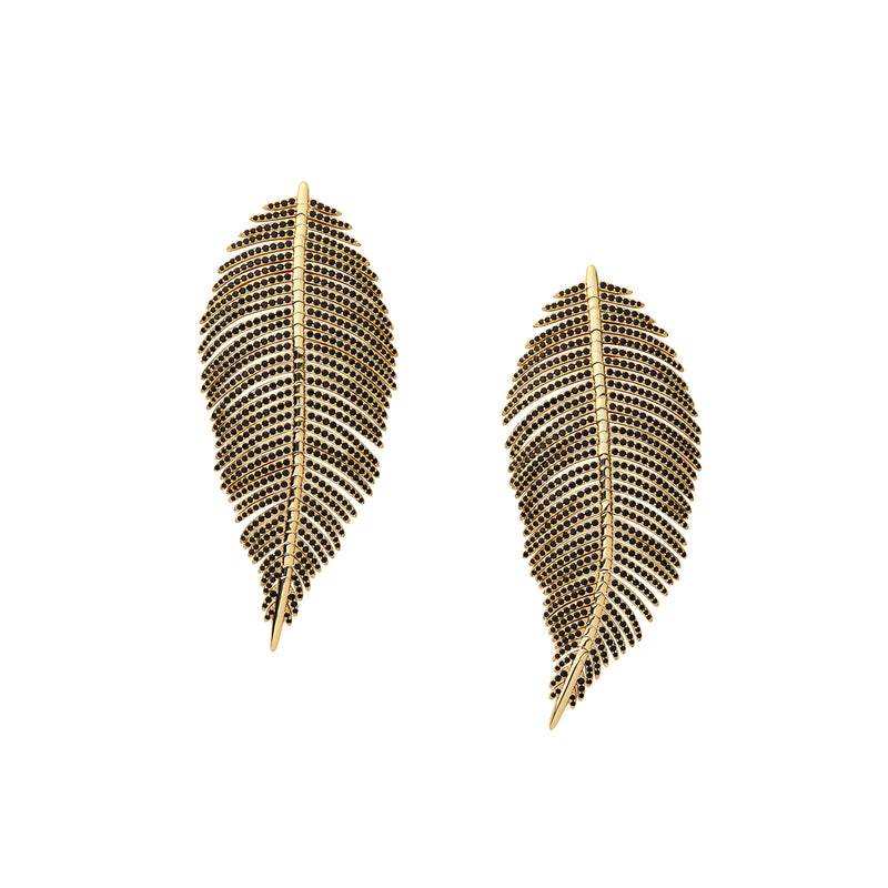 Free Feather Earrings -  Black Crystal | Gold