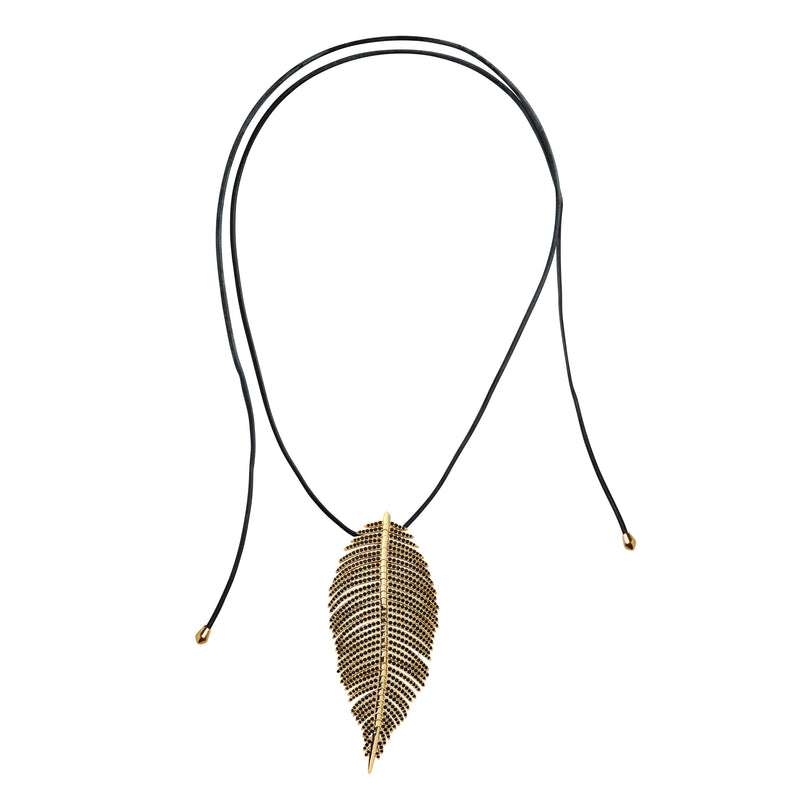 Free Feather Necklace -  Black Crystal | Gold