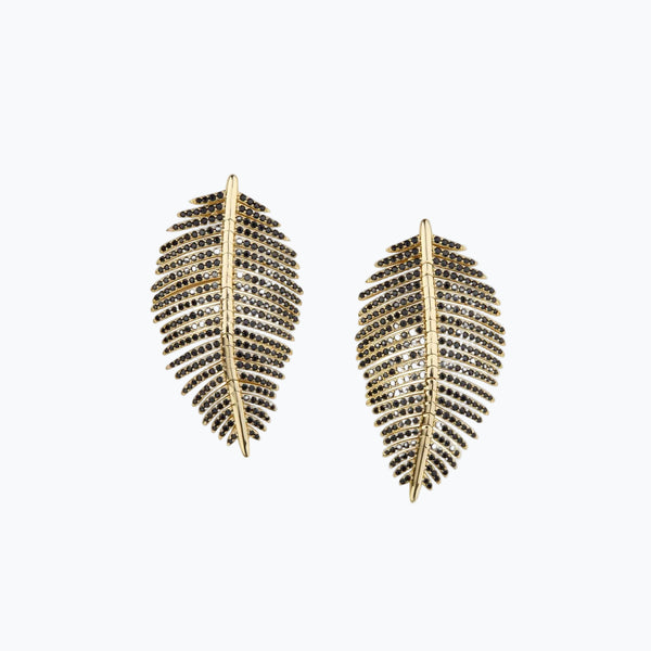 Mini Free Feather Earrings -  Black Crystal | Gold