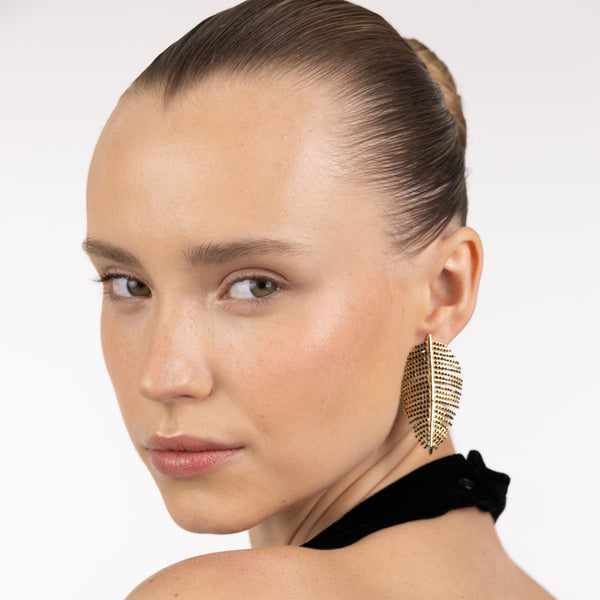 Mini Free Feather Earrings -  Black Crystal | Gold