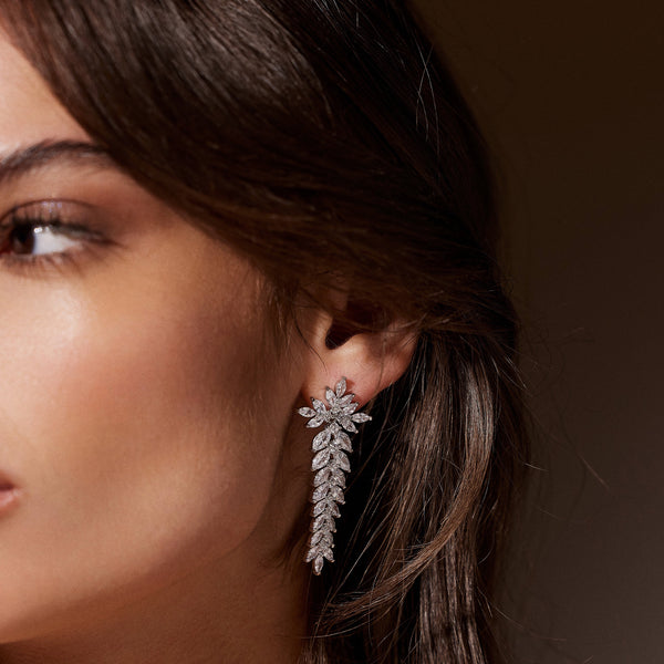 Crystal Cascading Earrings L | Silver