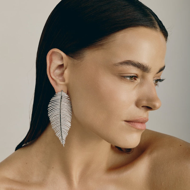 Free Feather Earrings -  Crystal | Silver