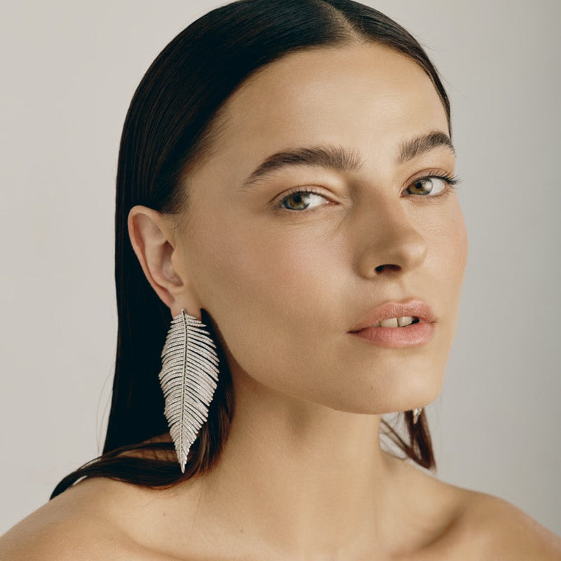 Free Feather Earrings -  Crystal | Silver