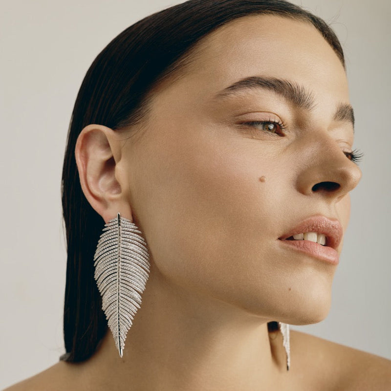 Free Feather Earrings -  Crystal | Silver