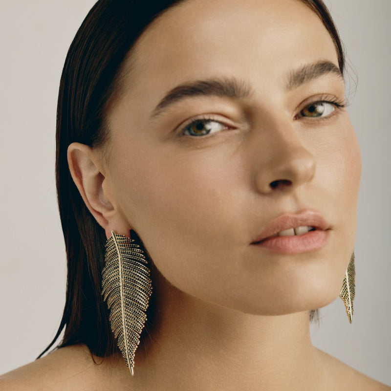 Free Feather Earrings -  Black Crystal | Gold