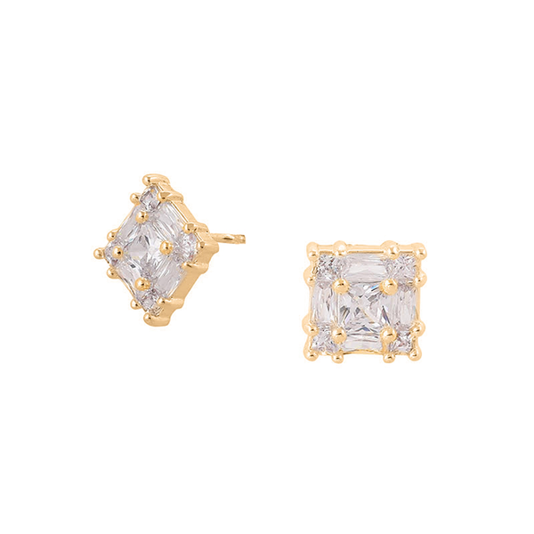 Crystal Square Earrings | Gold